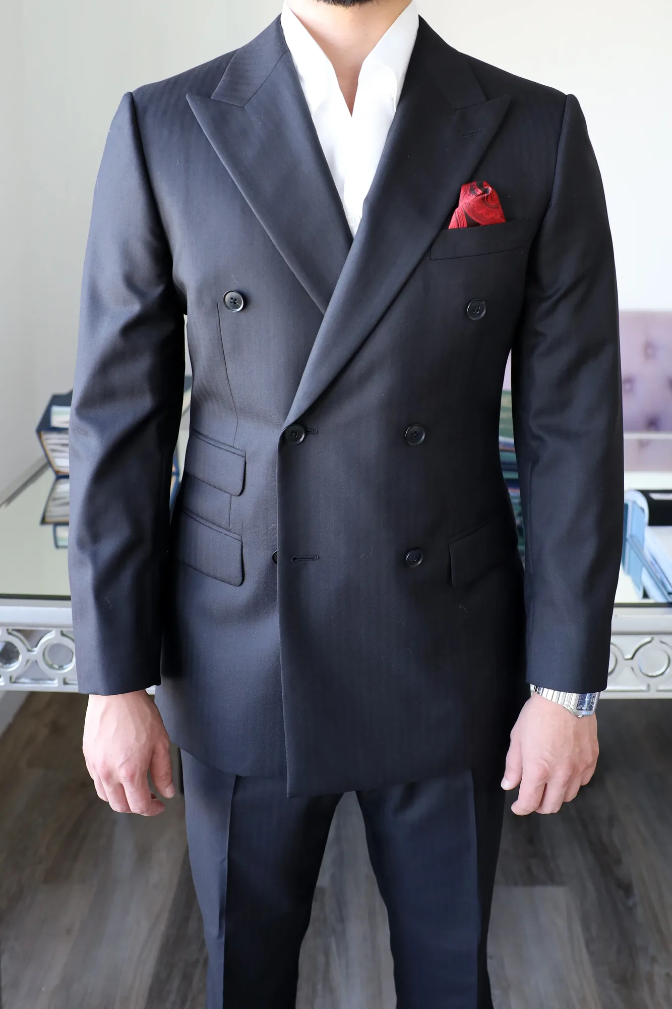 Johnjon Gonzalez in the black Ariston double-breasted jacket