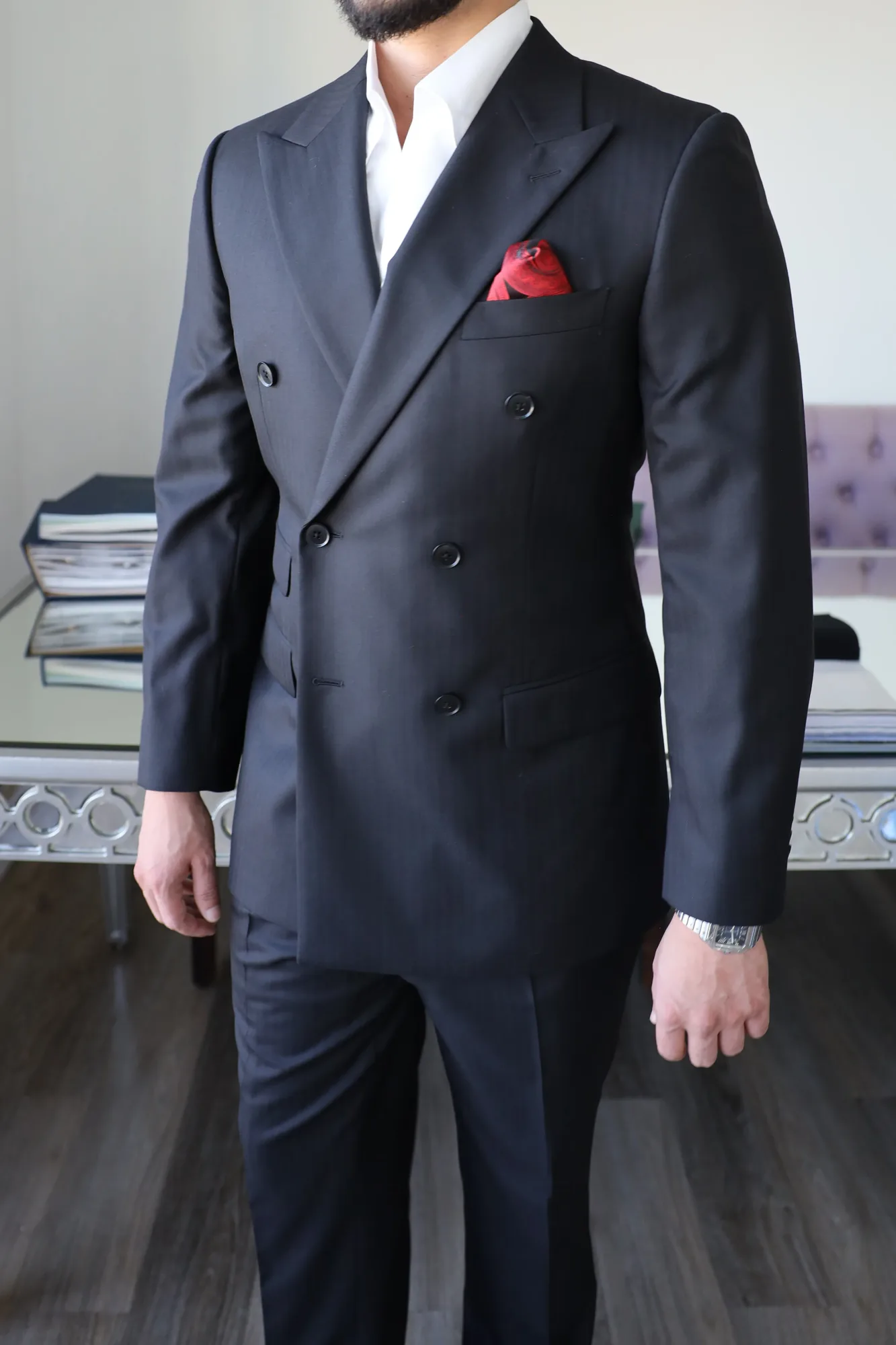 Maison Élevée — custom black Ariston double-breasted