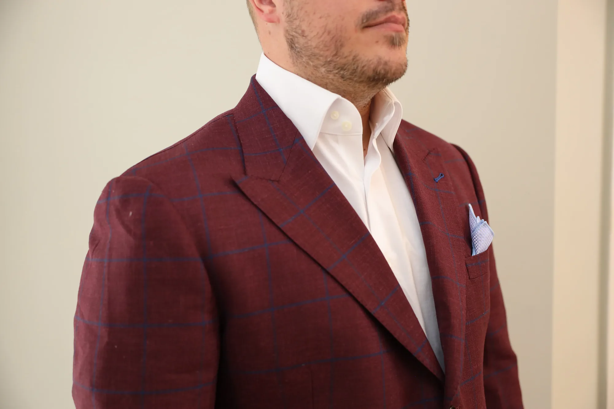 Maison Élevée — custom burgundy windowpane
